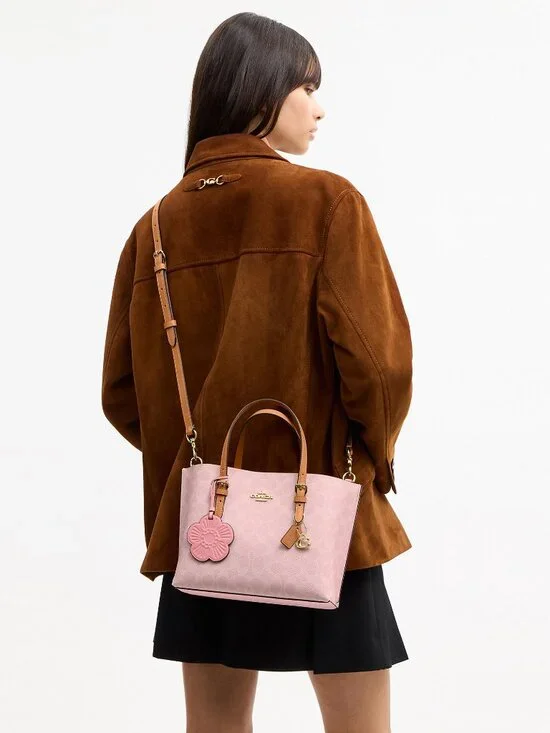 New Coach Mollie Tote Bag 25 In Signature Canvas With Charms Powder Pink Authen. - Picture 4 of 10